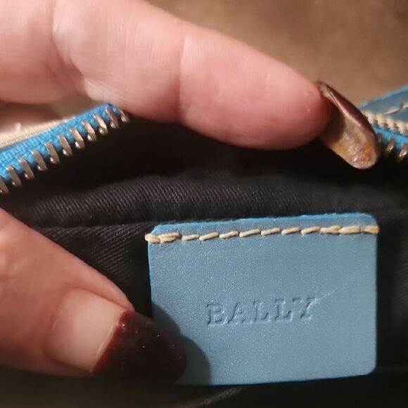 Bally Canvas Gray and White Patterned Mini Tote Bag with Blue trim